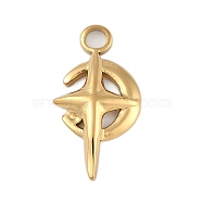 Ion Plating(IP) 304 Stainless Steel Pendants, Moon with Star Charm, Real 18K Gold Plated, 21x11x2.5mm, Hole: 2mm(STAS-U019-21G)