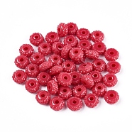 Resin Rhinestone Beads, Imitation Jelly, Rondelle, Red, 6x4mm, Hole: 1.8mm(RESI-T020-22A-11)