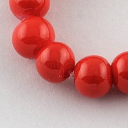 Painted Glass Bead Strands, Baking Paint, Round, Red, 4mm, Hole: 1.1~1.3mm, about 200pcs/strand, 31.4 inch(X-DGLA-S071-4mm-49)