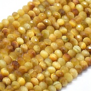 Natural Gold Tiger Eye Beads Strands, Faceted, Rondelle, 6x4mm, Hole: 1mm, about 88pcs/strand, 15.35 inch(39cm)(G-D0013-58A)