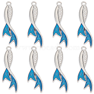 10Pcs Alloy Rhinestone Pendants, with Blue Enamel, Fish Tail Charms, Cadmium Free & Lead Free, Platinum, 45x13.5x3mm, Hole: 3mm(FIND-SC0007-77)