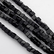 Cube Natural Black Stone Beads Strands, 4x4x4mm, Hole: 1mm, about 85~100pcs/strand, 15.3 inch~15.8 inch(X-G-P057-01)