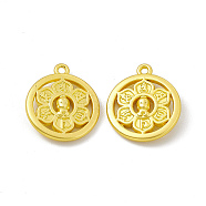 Rack Plating Om Mani Padme Hum Alloy Pendants, Cadmium Free & Lead Free & Nickle Free, Flat Round with Flower Charms, Matte Gold Color, 20x17x3.8mm, Hole: 1.7mm(FIND-G045-55MG)