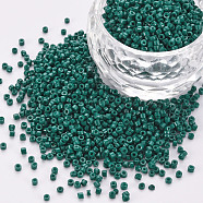 Glass Cylinder Beads, Seed Beads, Baking Paint, Round Hole, Teal, 1.5~2x1~2mm, Hole: 0.8mm, about 45000pcs/bag, about 1pound/bag(SEED-S047-A-010)