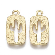 Alloy Hammered Pendants, Rectangle with Cactus, Light Gold, 23.5x12x1.5mm, Hole: 2mm(X-PALLOY-S132-015)