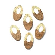 Transparent Resin & Walnut Wood Pendants, Waxed, Oval Charms with Gold Foils, Yellow, 38x21x2.5mm, Hole: 1.8mm(RESI-XCP0002-21)