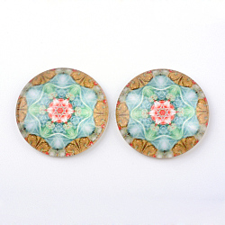 Glass Cabochons, Half Round/Dome, Kaleidoscope Pattern, Aquamarine, 12x4mm(GGLA-L015-12mm-05)