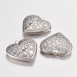 316 Stainless Steel Locket Pendants, Photo Frame Charms for Necklaces, Heart with Tree of Life, Stainless Steel Color, 29x29x7mm, Hole: 2mm(STAS-G168-06P)
