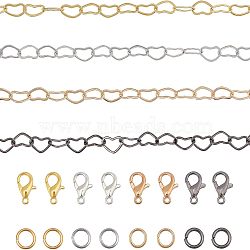 DIY Bracelet or Necklace Jewelry Making Kit, with Brass Heart Link Chains, Zinc Alloy Lobster Claw Clasps, Iron & Brass Jump Rings, Mixed Color, 6.5x4.5x0.3mm(DIY-CA0002-57)