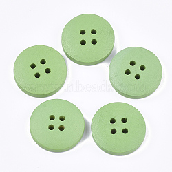 Painted Wooden Buttons, 4-Hole, Flat Round, Light Green, 20x4mm, Hole: 2mm(WOOD-Q040-001E)