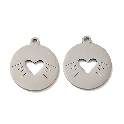 316L Surgical Stainless Steel Pendants, Laser Cut, Flat Round Charm, Heart, 17x15x1mm, Hole: 1.4mm(STAS-F302-10P-01)