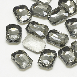 Pointed Back Glass Rhinestone Cabochons, Faceted, Rectangle Octagon, Black Diamond, 10x8x3.5mm(RGLA-T079-8x10mm-03)