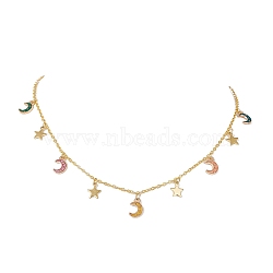 Moon & Star Alloy Enamel Charms Bib Necklaces, with Brass Chains, Golden, 17.76 inch(45.1cm)(NJEW-JN04577)