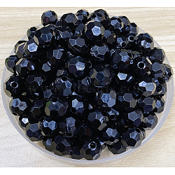 Opaque Acrylic Beads, Faceted (32 Facets), Round, Black, 8mm, Hole: 2mm(FIND-PW0024-06B)