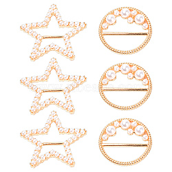 Gorgecraft 6Pcs Star & Flat Round Alloy Buckles, with ABS Plastic Imitation Pearl White Beads, Golden, 3pcs/style(DIY-GF0003-82)