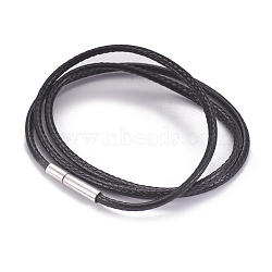 Waxed Cord Necklace Making, with Stainless Steel Clasps, Black, 17.9 inch(45.5cm), 2mm(MAK-L019-02B)