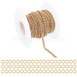 Brass Curb Chains, Twisted Chains, Soldered, Long-Lasting Plated, Real 18K Gold Plated, with Spool, Brass Open Jump Rings, Golden, Curb Chains: about 16.4 Feet(5m)/roll, 1roll/set, Jump Rings: about 60pcs/set(CHC-AR0001-03)