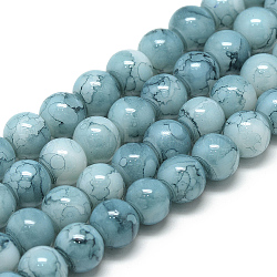 Baking Painted Glass Beads Strands, Swirl Glass Beads, Round, Sky Blue, 6~6.5mm, Hole: 1.5mm, about 135~140pcs/strand, 31.8 inch(80.7cm)(DGLA-S115-6mm-S73)