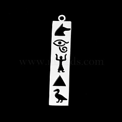 Non-Tarnish 201 Stainless Steel Pendants, Laser Cut, Hollow, Rectangle with Dog & Eye & Human & Bird & Triangle, Stainless Steel Color, 39x8x1mm, Hole: 1.5mm(STAS-T056-LA693-1)