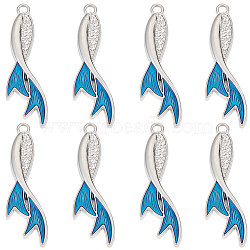10Pcs Alloy Rhinestone Pendants, with Blue Enamel, Fish Tail Charms, Cadmium Free & Lead Free, Platinum, 45x13.5x3mm, Hole: 3mm(FIND-SC0007-77)