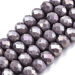 Electroplate Glass Beads Strands, Opaque Solid Color, AB Color Plated, Faceted, Rondelle, Slate Blue, 6x5mm, Hole: 1mm, about 85~88pcs/strand, 16.1~16.5 inch(41~42cm)(EGLA-A034-P6mm-B05)