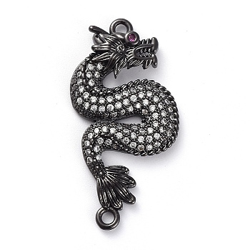 Brass Micro Pave Cubic Zirconia Links connectors, Dragon, Clear, Gunmetal, 33x15.5x3mm, Hole: 1.6mm