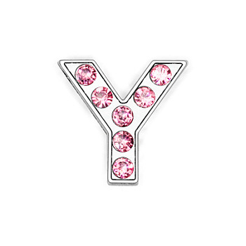 Glass Rhinestone Slide Charms, with Platinum Tone Alloy Finding, Mixed Color, Letter.Y, 12mm, Hole: 8x2mm