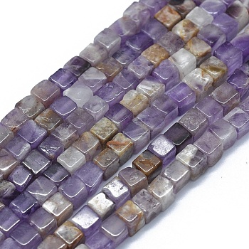 Natural Chevron Amethyst Beads Strands, Cube, 3~4.5x3~4.5x3~5mm, Hole: 0.8~1mm, about 89~97pcs/strand, 15.1~15.5 inch(38.5~39.5cm)