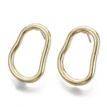 Alloy Stud Earrings, with Steel Pins, Oval Ring, Light Gold, 21x14mm, Pin: 0.7mm