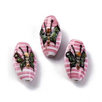 Oval Handmade Lampwork Beads , Butterfly, 26.5x15.5x16mm, Hole: 2.5mm