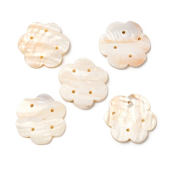 Natural Freshwater Shell Chandelier Component Links, Flower Connector, Flower, 42~43x44~45x3.5mm, Hole: 2.5mm
