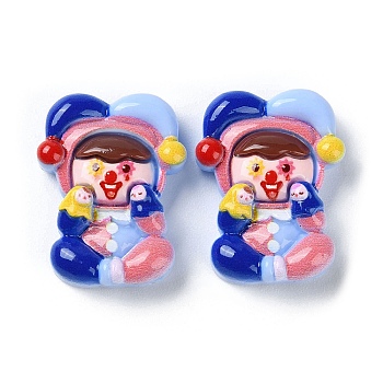 Funny Opaque Resin Cabochons, Clown, Midnight Blue, 29x22.5x9mm