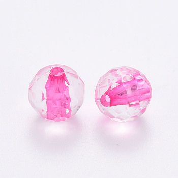 Transparent Acrylic Beads, Round, Faceted, Hot Pink, 6x5.5mm, Hole: 1.4mm, about 4160pcs/500g