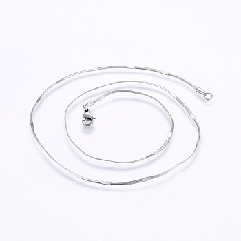 304 Stainless Steel Flat Snake Chain Necklaces, with Lobster Claw Clasps, Stainless Steel Color, 17.7 inch(45cm), 1.7x0.5mm