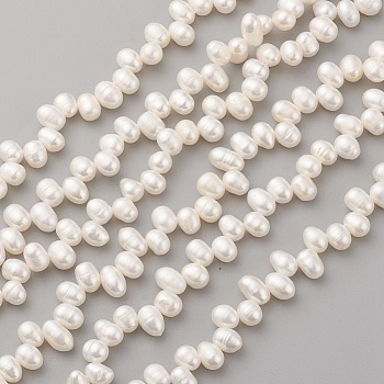 Natural Cultured Freshwater Pearl Beads Strands, Oval, Old Lace, 8~14x5~6mm, Hole: 0.5mm, about 66pcs/strand, 14.1 inch(36cm)