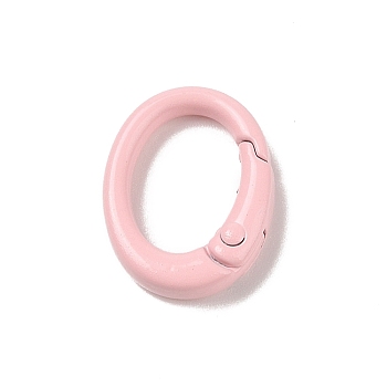 Spray Painted Alloy Spring Gate Rings, Oval, Pink, 19.5x15x4.5mm