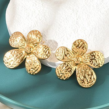 304 Stainless Steel Stud Earrings for Women, Real 18K Gold Plated, Flower, 1-1/4x1-3/8 inch(3.15x3.5cm)