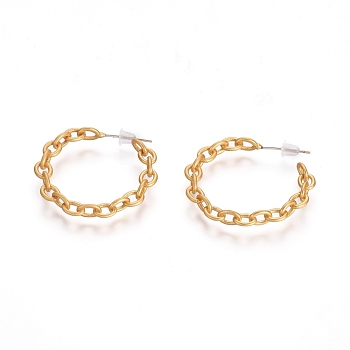 Semicircular Brass Cable Chain Stud Earrings, Half Hoop Earrings, with 925 Sterling Silver Pins and Plastic Ear Nuts, Long-Lasting Plated, Matte Gold Color, 29.5x3.5mm, Pin: 0.7mm