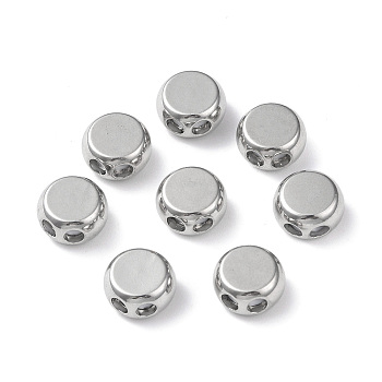 Brass Beads, with Rubber Inside, Slider Beads, Stopper Beads, Long-Lasting Plated, Flat Round, Platinum, 5.5x9x9mm, Hole: 1.6mm