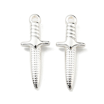 304 Stainless Steel Pendants, Dagger Charm, 925 Sterling Silver Plated, 24x9x4mm, Hole: 1.8mm