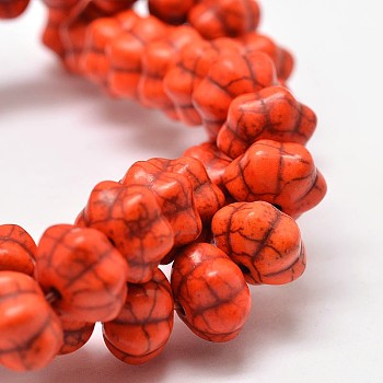 Dyed Synthetic Turquoise Bead Strands, Pumpkin, Orange Red, 18x13mm, Hole: 1mm