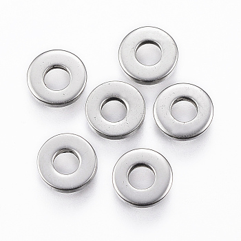 201 Stainless Steel Spacer Beads, Disc, Stainless Steel Color, 6.5x1mm, Hole: 3mm