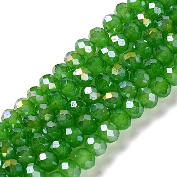 Baking Electroplate Glass Beads Strands, AB Color, Faceted, Round, Green, 8x6mm, Hole: 1mm, about 63~65pcs/strand, 15.75''(39~40cm)