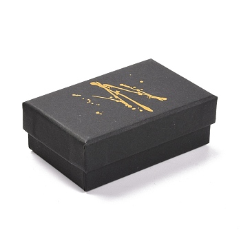 Hot Stamping Cardboard Jewelry Packaging Boxes, with Sponge Inside, for Rings, Small Watches, Necklaces, Earrings, Bracelet, Rectangle, Black, 8.1x5.2x2.8cm