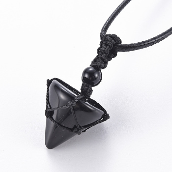 Natural Obsidian Cone Pendant Necklace, Full Wrapped Gemstone Pendant Necklace for Girl Women, Black, 30.7~31.73 inch(78~80.6cm)