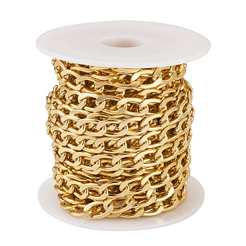 Pandahall Oxidation Aluminum Curb Chains, Unwelded, with Spool, Oval, Golden, 10x6x1.6mm, about 16.40 Feet(5m)/Roll
