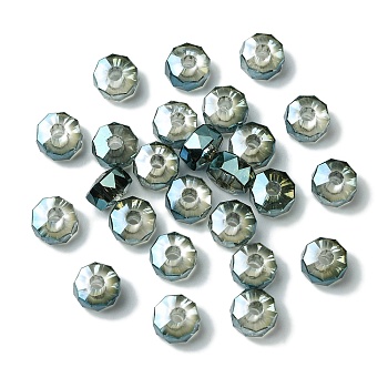 Transparent Electroplate Glass Beads, Large Hole Beads, Full Rainbow Plated, Flat Round, Teal, 9.5x6mm, Hole: 3mm