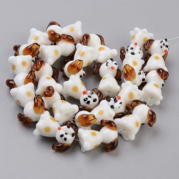 Handmade Bumpy Lampwork Beads Strands, Dog, Floral White, 22x19~20x13~15mm, Hole: 1.4mm, about 20pcs/strand, 17.32 inch(44cm)