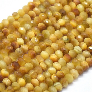 Natural Gold Tiger Eye Beads Strands, Faceted, Rondelle, 6x4mm, Hole: 1mm, about 88pcs/strand, 15.35 inch(39cm)