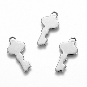 304 Stainless Steel Pendants, Stamping Blank Tag, Laser Cut, Key, Stainless Steel Color, 17.5x8.5x1mm, Hole: 1.8mm
